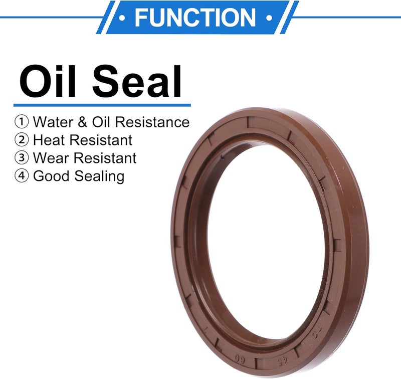 VekAuto Universal Oil Seal TC Double Lip W Steel Spring Seal Ring Rotary Shaft Seal 45x60x7mm High Pressure FKM Rubber Brown 2 Pcs - Image 3